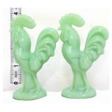 Lot of 2 jadeite miniature glass roosters