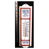 Vintage metal Weldon Funeral Home adv thermometer