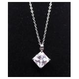 SQUARE WHITE TOPAZ SOLITAIRE NECKLACE, LAB GROWN