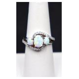 Sterling oval 3 stone opal ring, lab grown