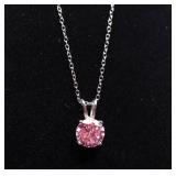 ROUND PINK SAPPHIRE SOLITAIRE NECKLACE, LAB GROWN