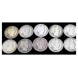 Lot of 10 barber half dollars