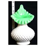 Fenton white hobnail JIP vase w/ green interior