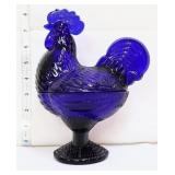 Cobalt rooster candy dish