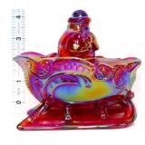 Red carnival glass sleigh candy dish