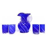 7 piece cobalt opalescent swirl water set