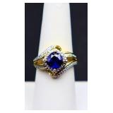 Sterling square blue sapphire ring, lab grown