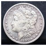 1891O Morgan silver dollar