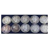 Lot of 10 barber half dollars