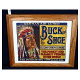 Vntg 16.5x13.75 Buck Shoe Tobacco framed sign