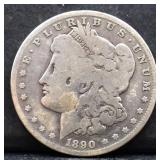 1890O Morgan silver dollar