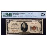 Graded 1929 Bennington VT red seal $20 note VF25