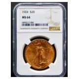 Graded 1924 $20 gold coin