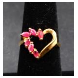 10k yellow gold ruby heart ring