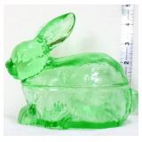 Green glass bunny figural candy dish