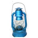 Vintage blue metal lantern w/ clear globe