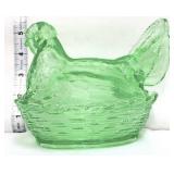 Green glass hen on nest