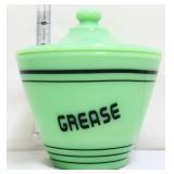 Jadeite grease jar, black writing