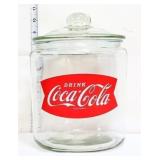 Round glass Coca Cola canister w/ glass lid