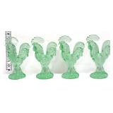 Lot of 4 miniature green glass roosters