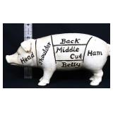 Cast iron white Masons Meat Market pig bank