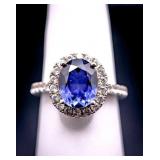 Sterling oval sapphire ring, lab created