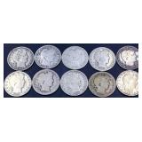 Lot of 10 barber half dollars