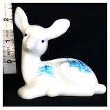 Fenton milk glass deer figure w blue trees see pic