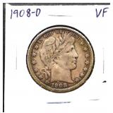 1908D barber half dollar