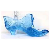 Fenton blue slipper w/ white flowers