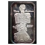 1 troy ounce 2000 Christmas silver bar