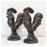 Lot of 2 miniature cast iron roosters