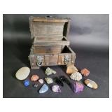 Wood Keepsake Box w Shelf & Clasp & Stones