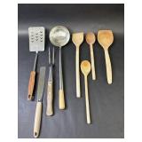Wood Metal Utensils, Spatula, Spoons, Fork, Ladle