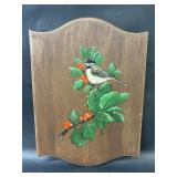 Hand Painted Bird on Holly Leaf Branch Wall Decor