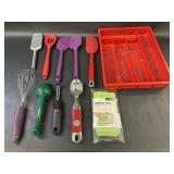 Set of Kitchen Utensils, Red Tray and Magnet Cloth