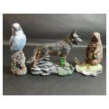 Ceramic Dog, Bird & Beaver Animal Sculptures