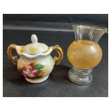 Ceramic Lidded Creamer & Glass Vase
