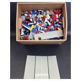 Box of Various Legos, Red, White, Blue