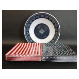 12 Square Plates & 1 Large Bowl, Stripes, Paisley