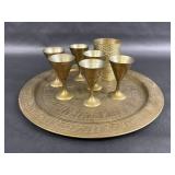 Brass Serving Tray/Shot Glasses/Drinking Cup