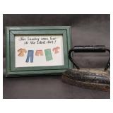 Vintage cast iron And Wood Framed Laundry Art