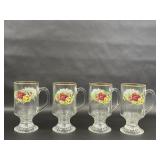 Set of Four Footed Old Country Roses Coffee Mugs