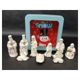 Nine Piece White Ceramic Nativity Set