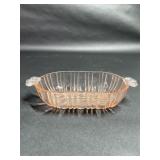 Pink Depression Glass Ribbed Olive Relish Dish