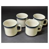 Set of Four Blue Brown Ceramic Stoneware Mugs