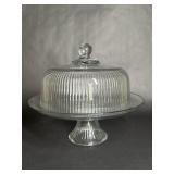 Vintage Heavy Clear Ribbed Glass Cake Dome