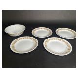 Set of Four Corelle Butterfly Gold Plates and Bowl