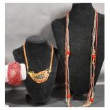 Two Red Necklaces and Bracelet