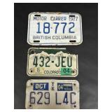 3 Vintage Motorcycle License Plates, TX, CO, BC